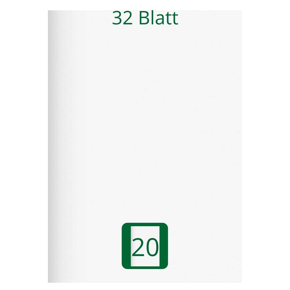 Doppelheft DIN A4, Lineatur 20, 32 Blatt