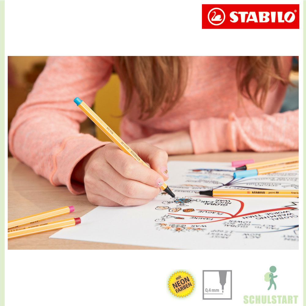 Fineliner Stabilo point 88: 10 Farben und 5 Neon