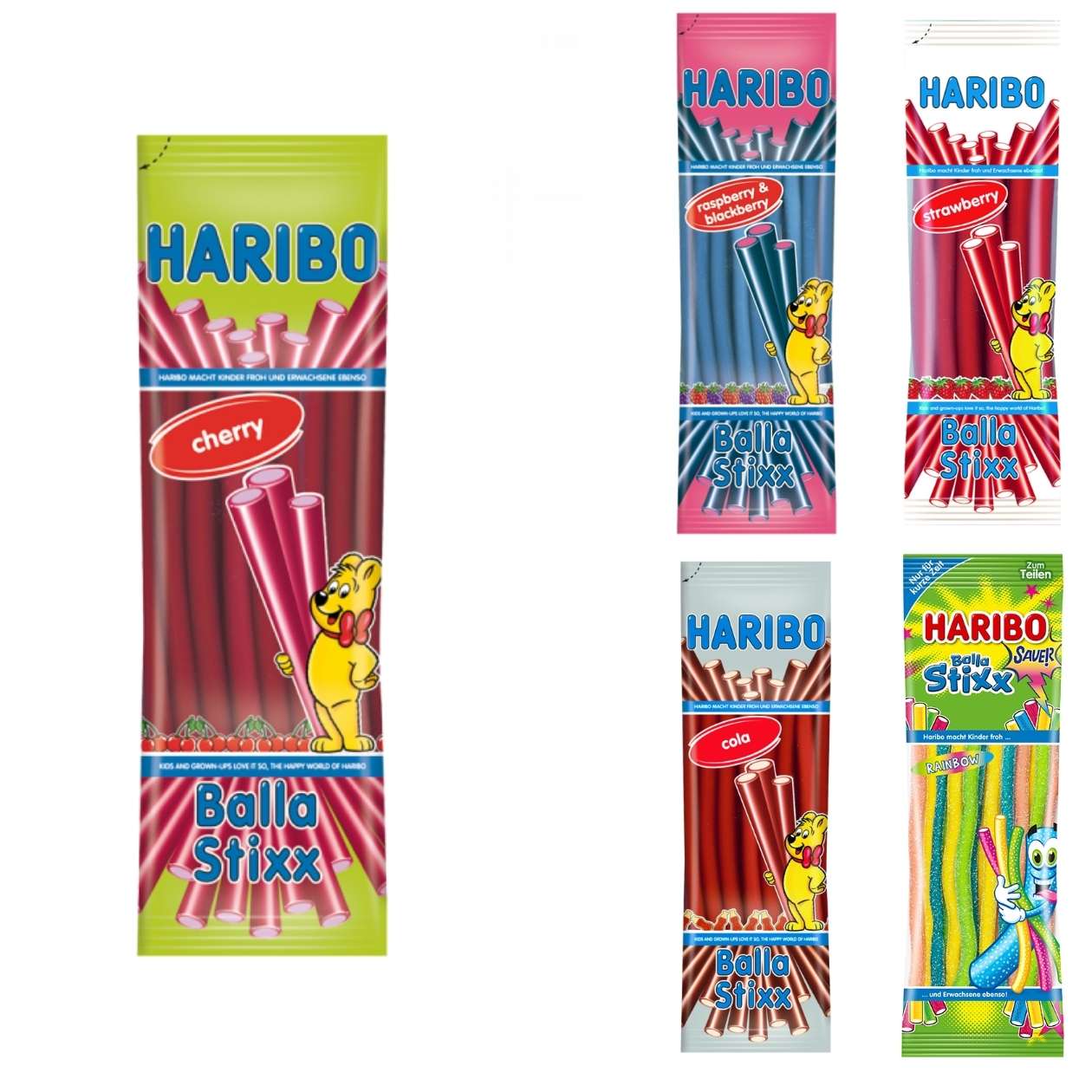 Haribo Balla Stixx, verschiedene Sorten