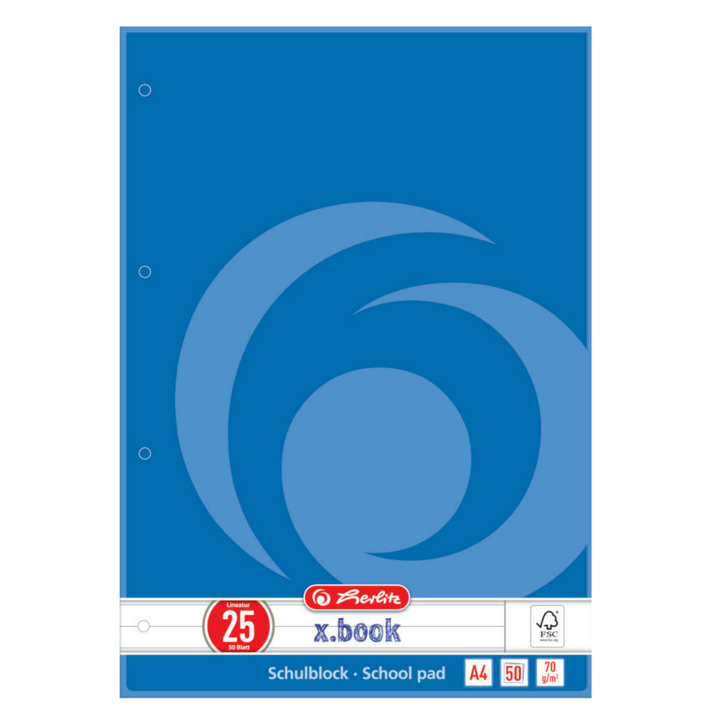 Schulblock liniert mit Rand, gelocht (A4, Lineatur 25, Herlitz)