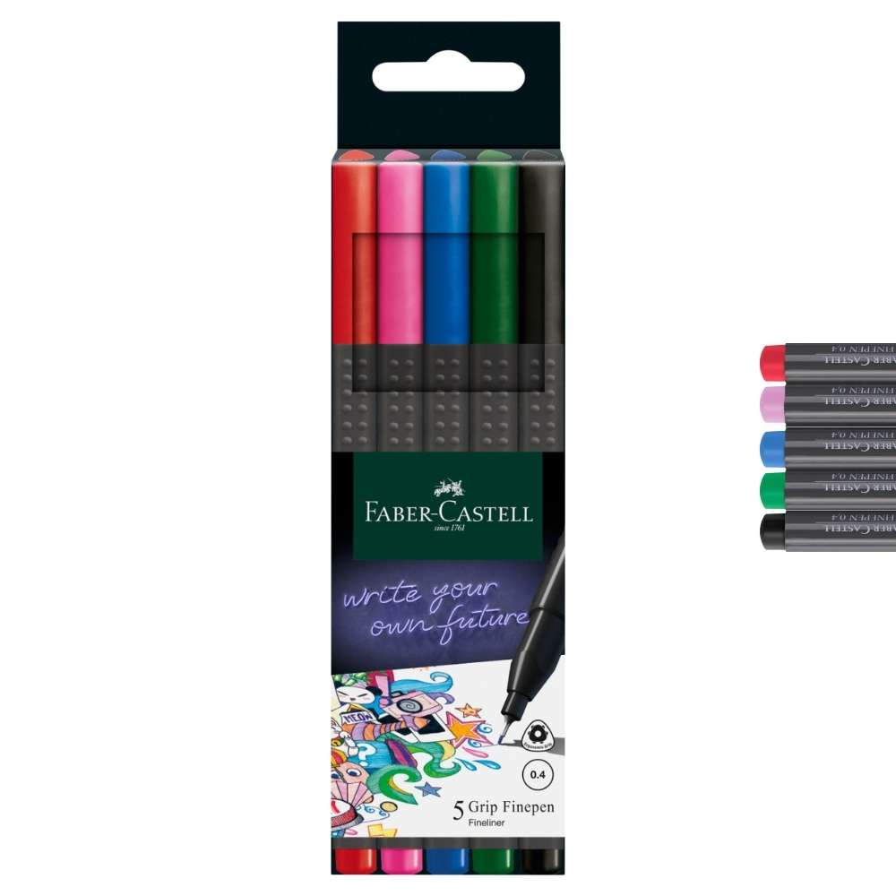 Faber-Castell Fineliner, Finepen Grip basic, 5er Pack