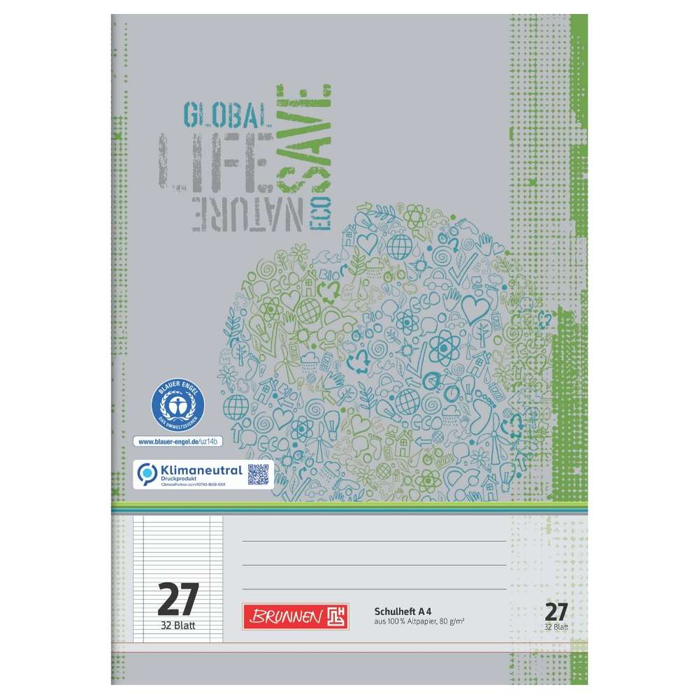 Recycling Doppelheft A4, Lineatur 27, Brunnen