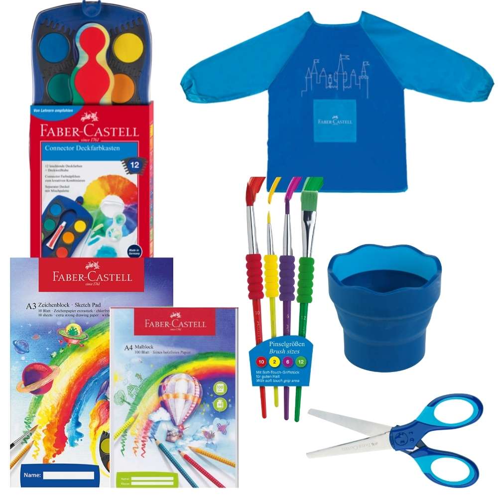 Faber-Castell-Malset XL inklusive Grip-Schere und Blöcke, blau