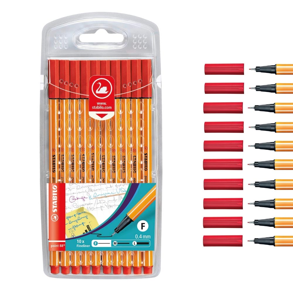 Fineliner rot, Stabilo point 88, 10er Packung