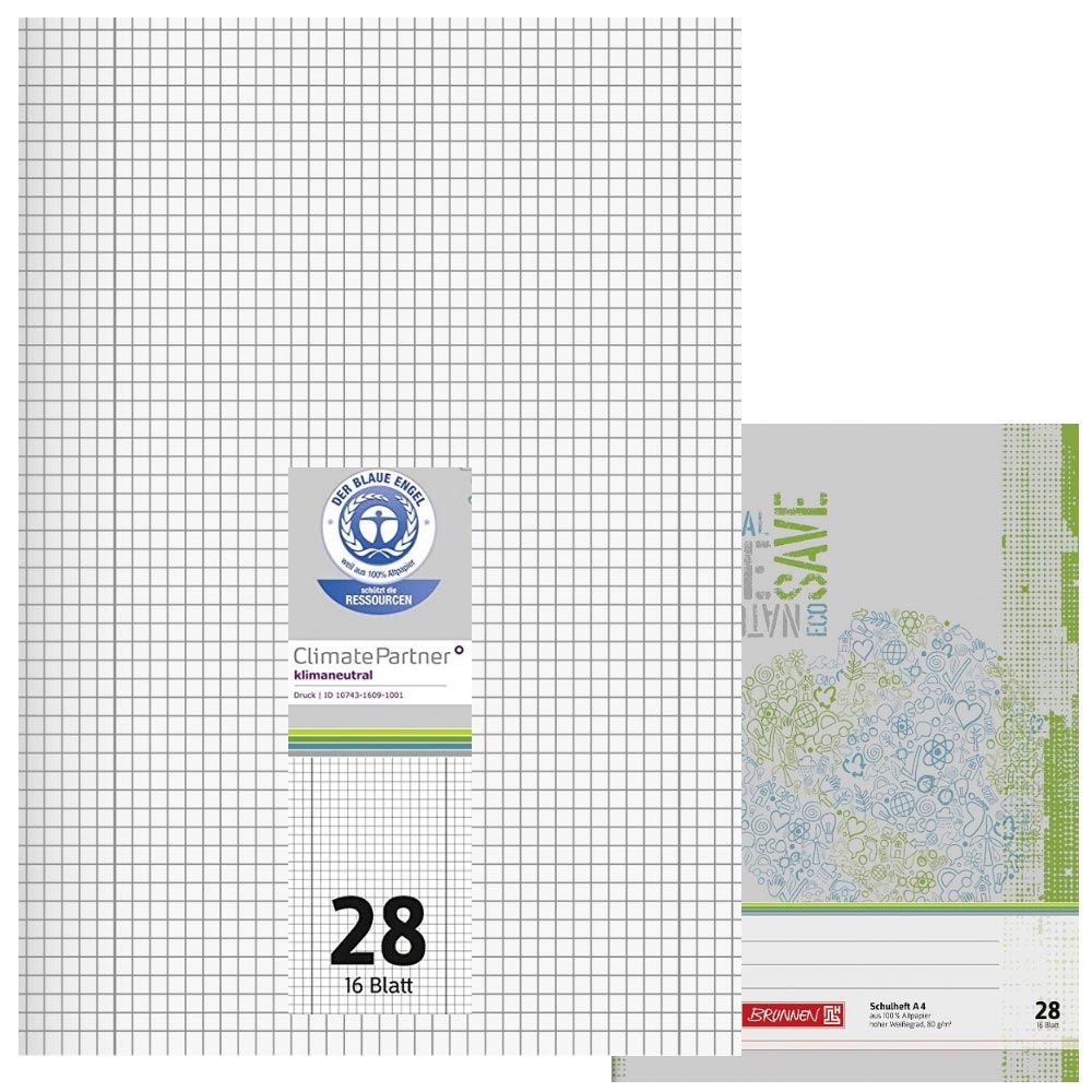 Schulhefte Blauer Engel: Lineatur 28, A4, Brunnen