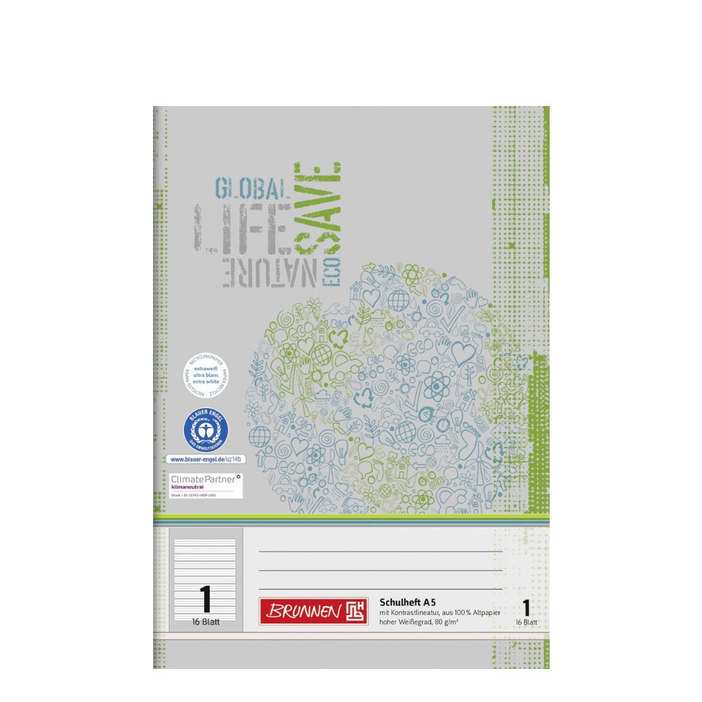 Recyclinghefte A5, Lineatur 1, Brunnen