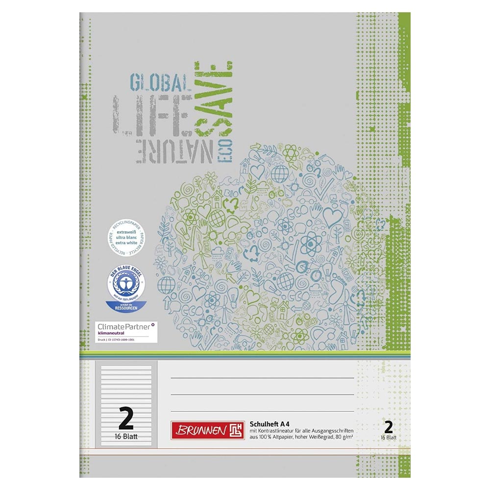 Schulhefte Blauer Engel: Lineatur 2, A4, Brunnen