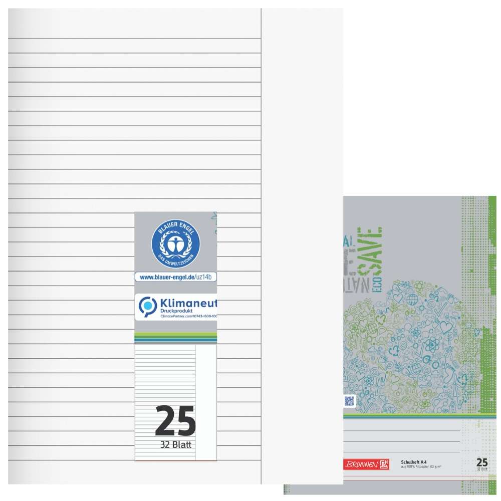Recycling Doppelheft A4, Lineatur 25, Brunnen