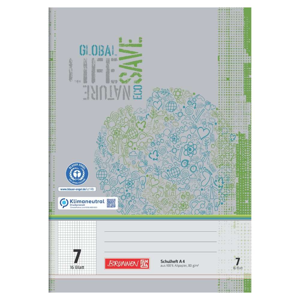 Schulhefte Blauer Engel: Lineatur 7, A4, Brunnen