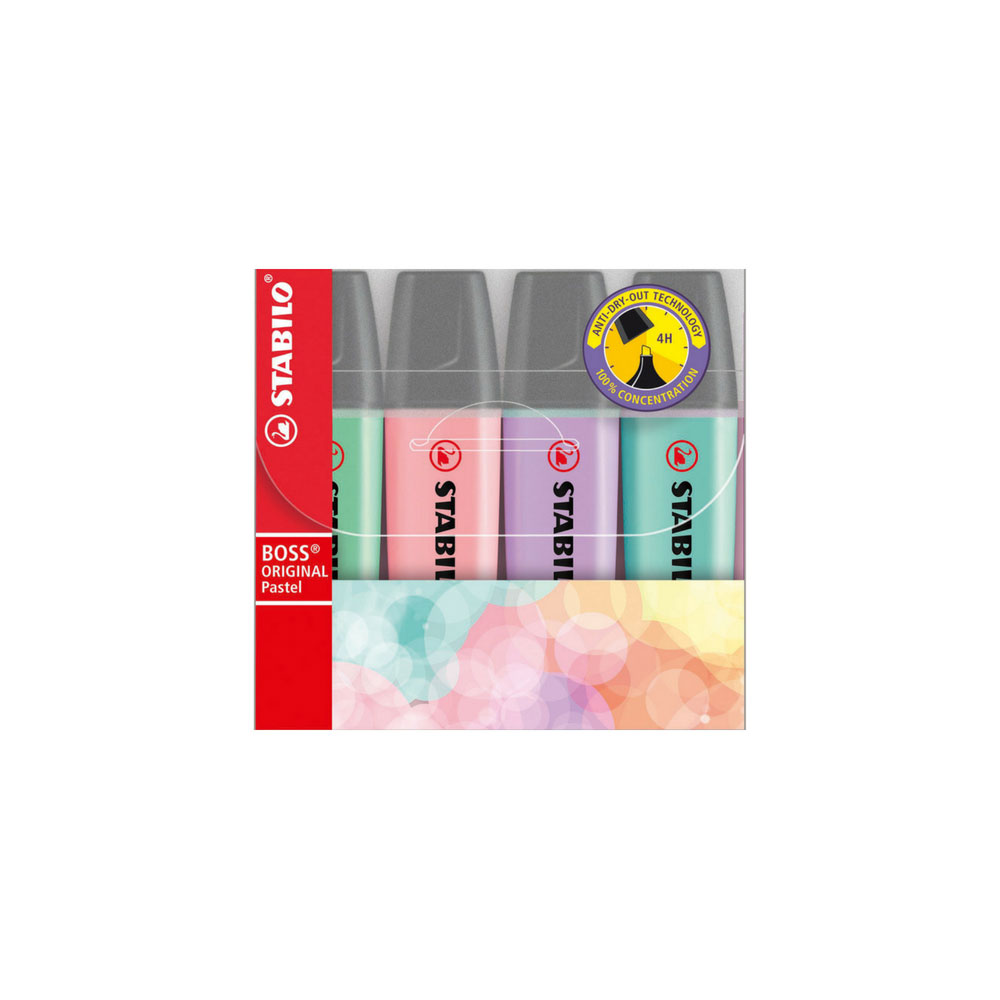 Pastell Textmarker Stabilo Boss, 4er Etui
