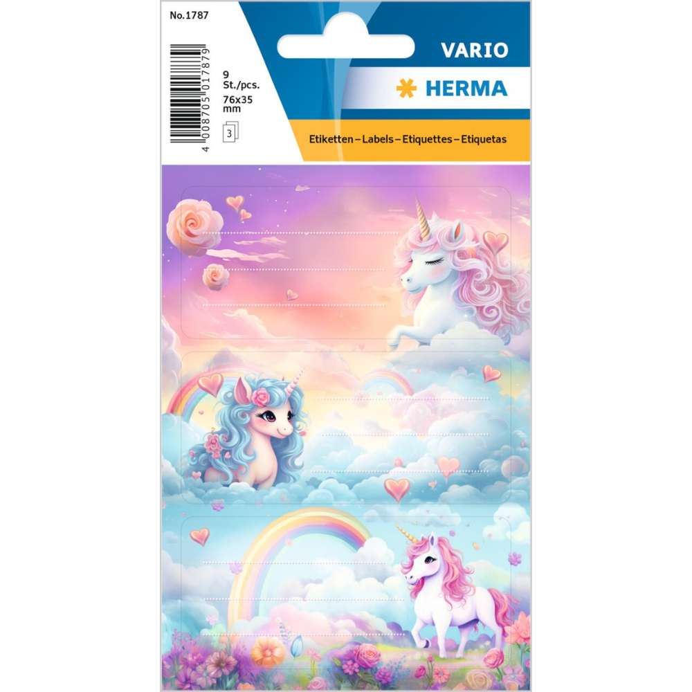 Schuletiketten Happy Unicorns, Herma