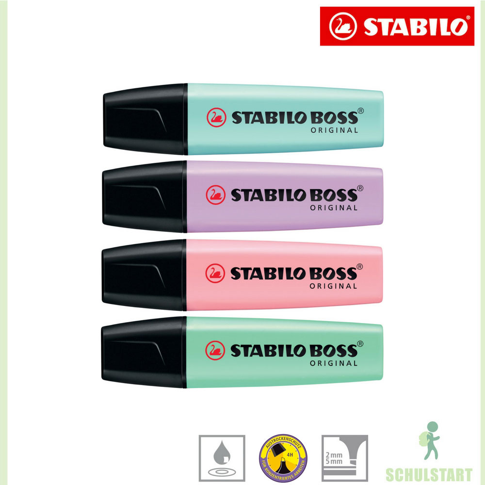 Pastell Textmarker Stabilo Boss, 4er Etui