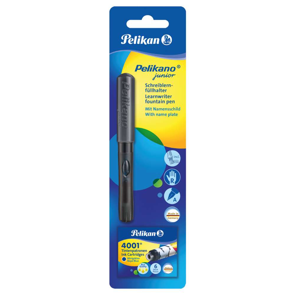 Pelikano Junior Anfängerfüller, anthrazit + 6 Tintenpatronen