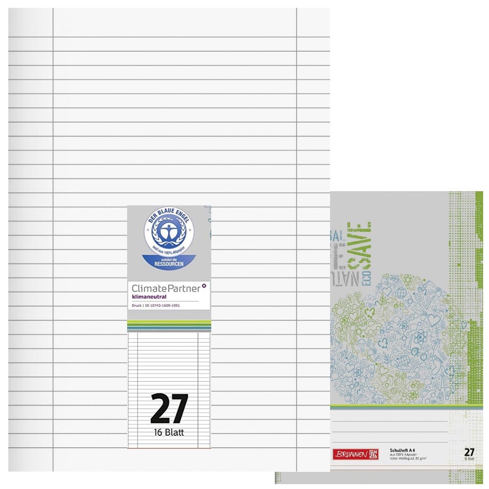 Schulhefte Blauer Engel: Lineatur 27, A4, Brunnen