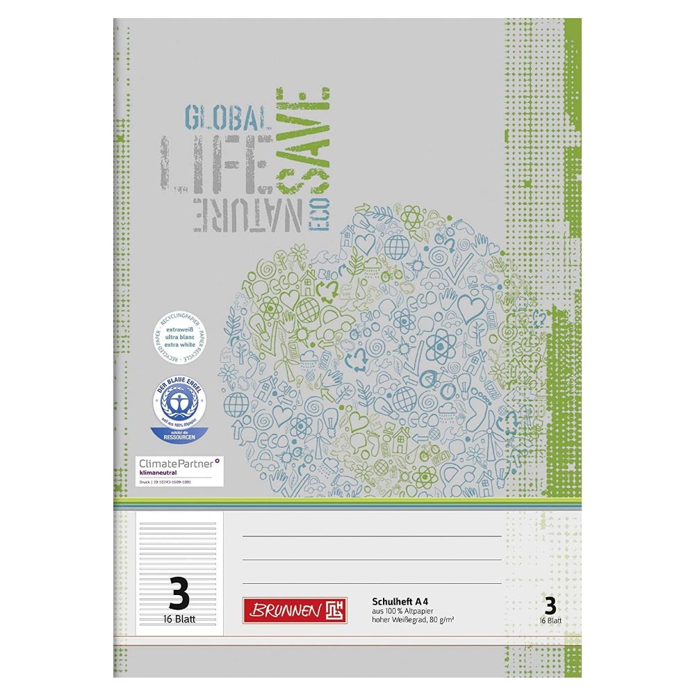 Schulhefte Blauer Engel: Lineatur 3, A4, Brunnen