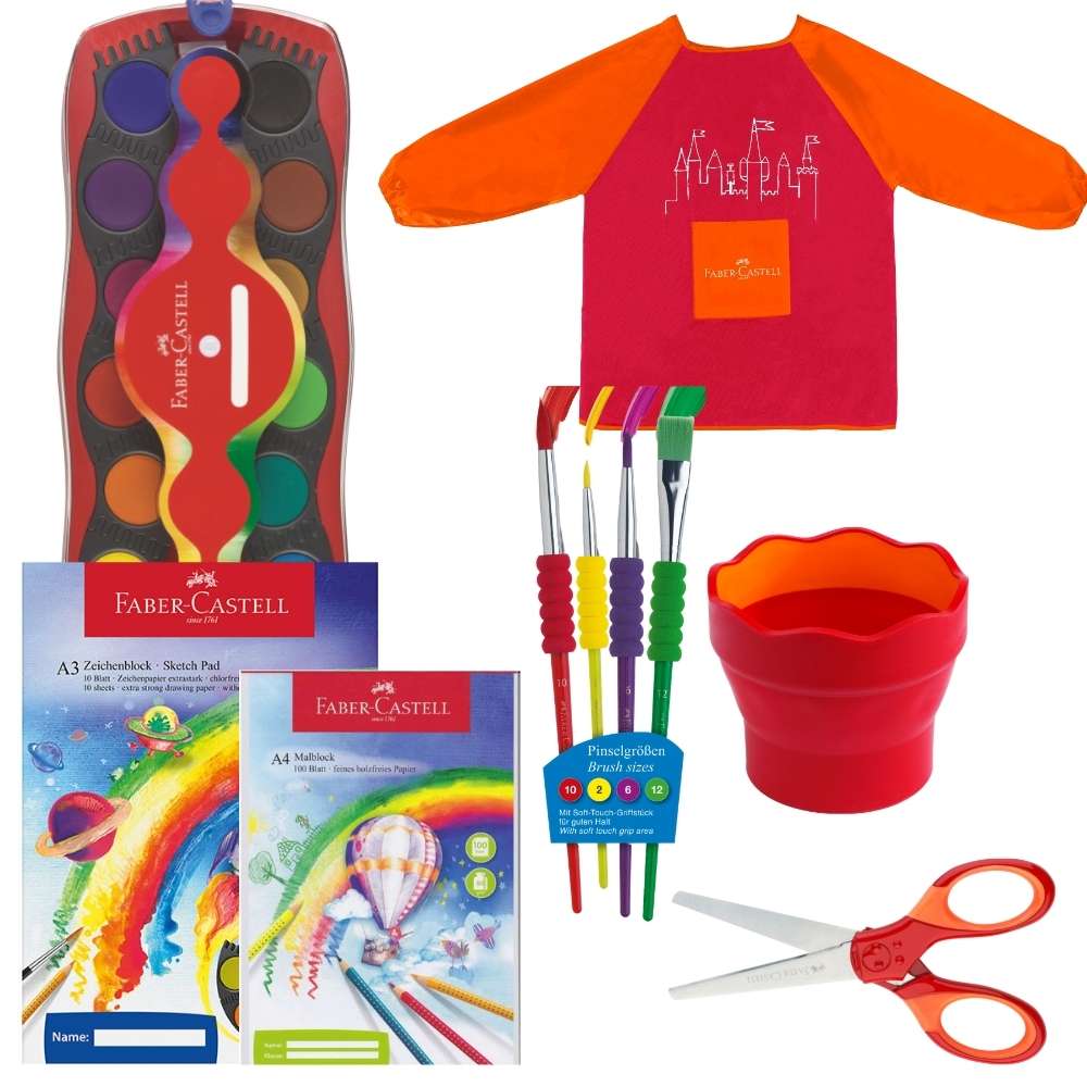 Faber-Castell-Malset XL inklusive Grip-Schere und Blöcke, rot