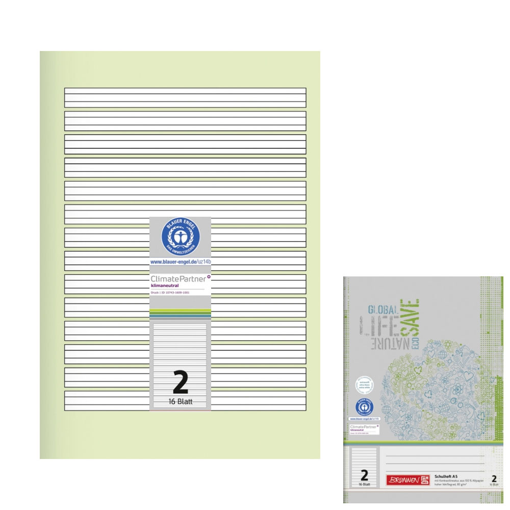 Recyclinghefte A5, Lineatur 2, Brunnen