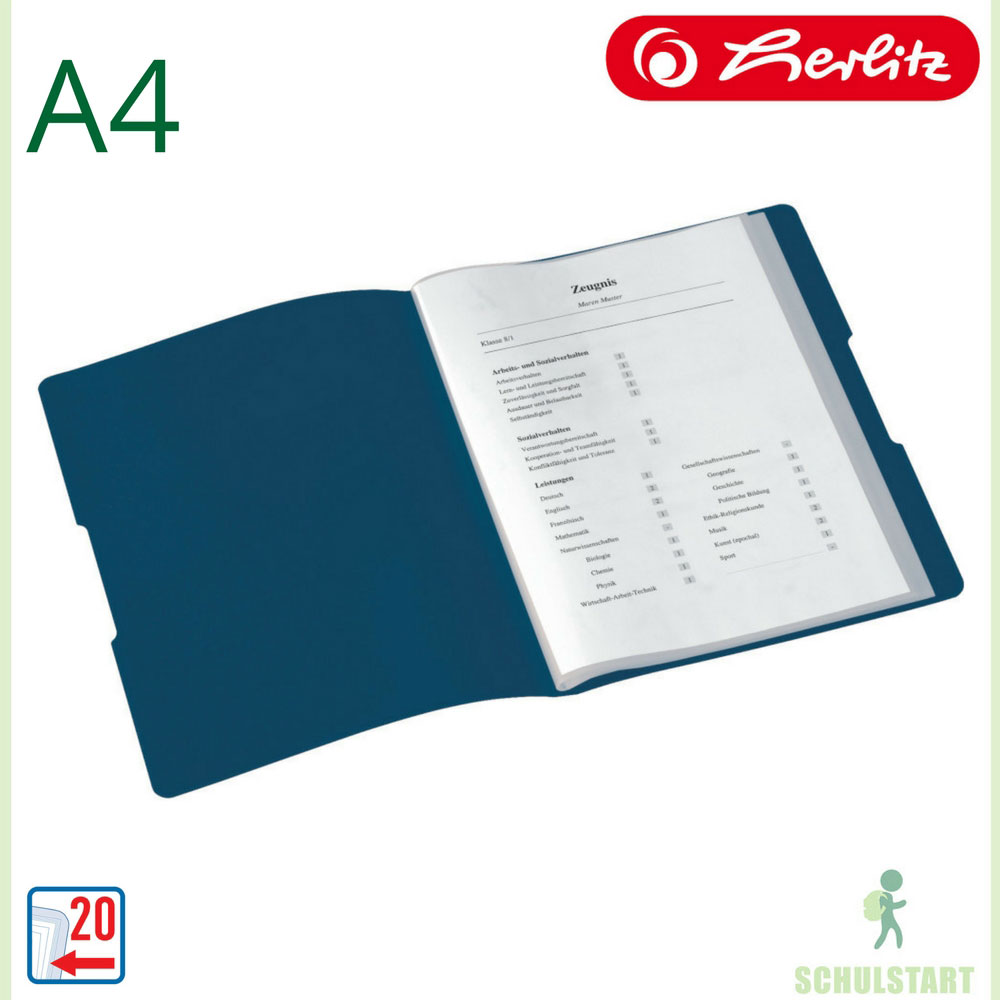 Herlitz Zeugnismappe, blau, 20 Hüllen