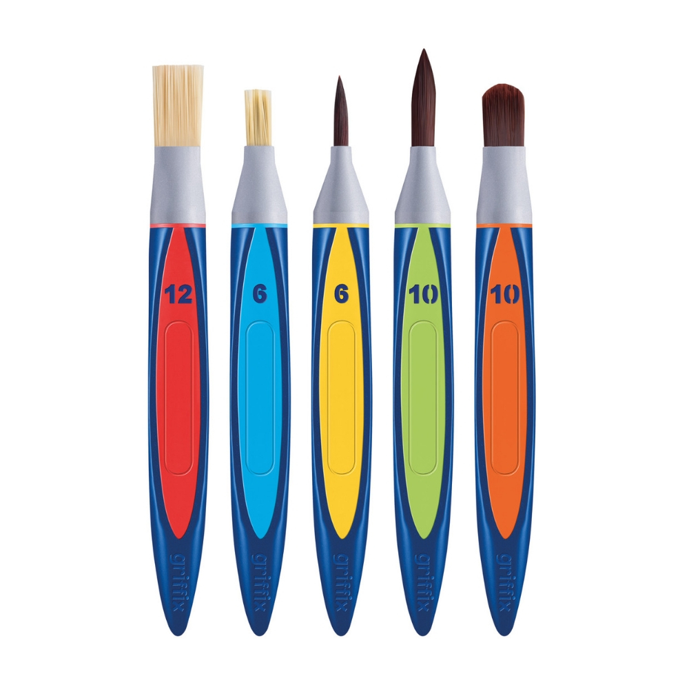 Pelikan griffix Set XL, links: Farbkasten, griffix Pinsel+Scheren, und mehr