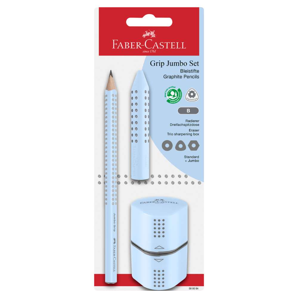 Jumbo Grip Set Faber-Castell, skyblue: Dicker Bleistift, Radierer, Spitzdose