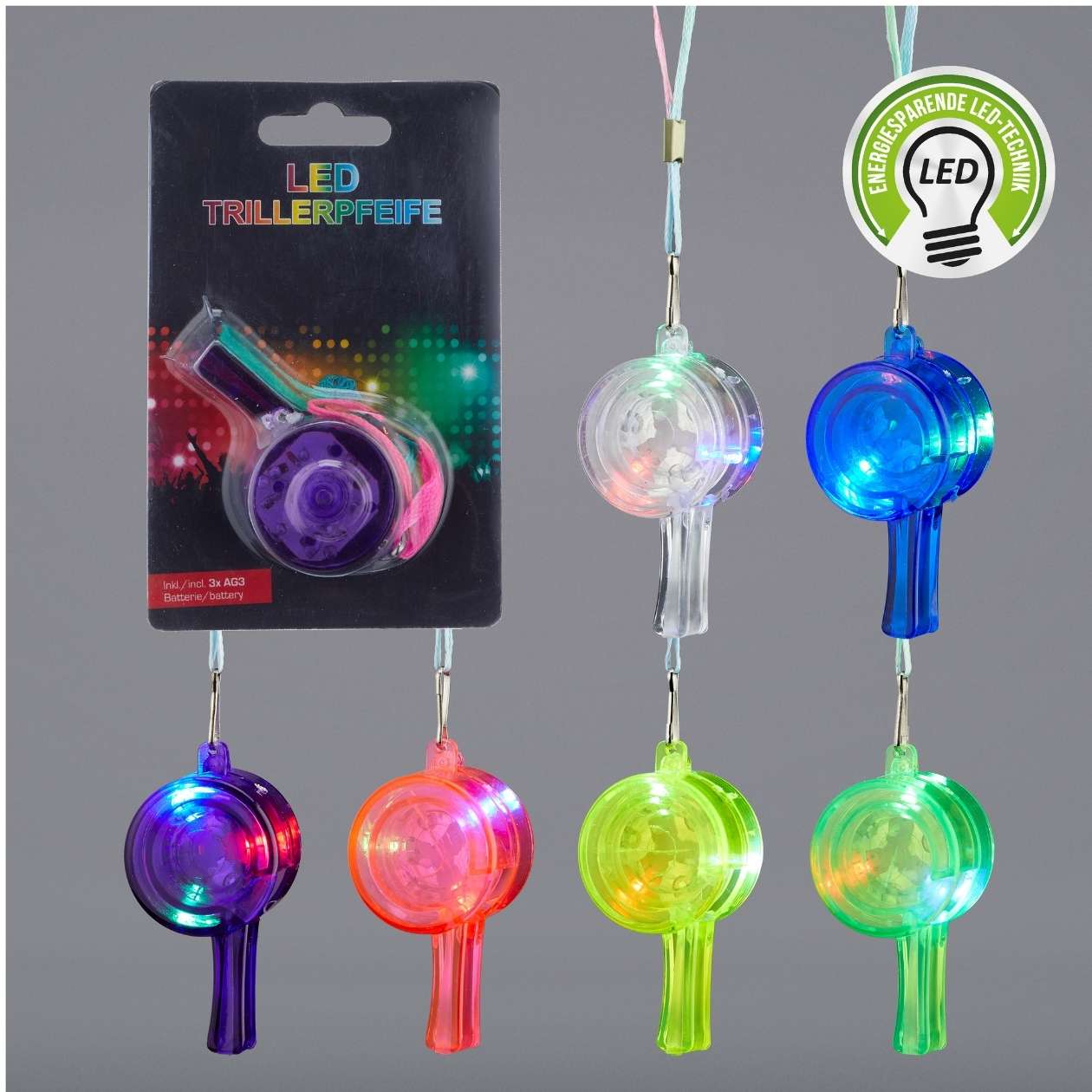 Trillerpfeife LED, sortiert