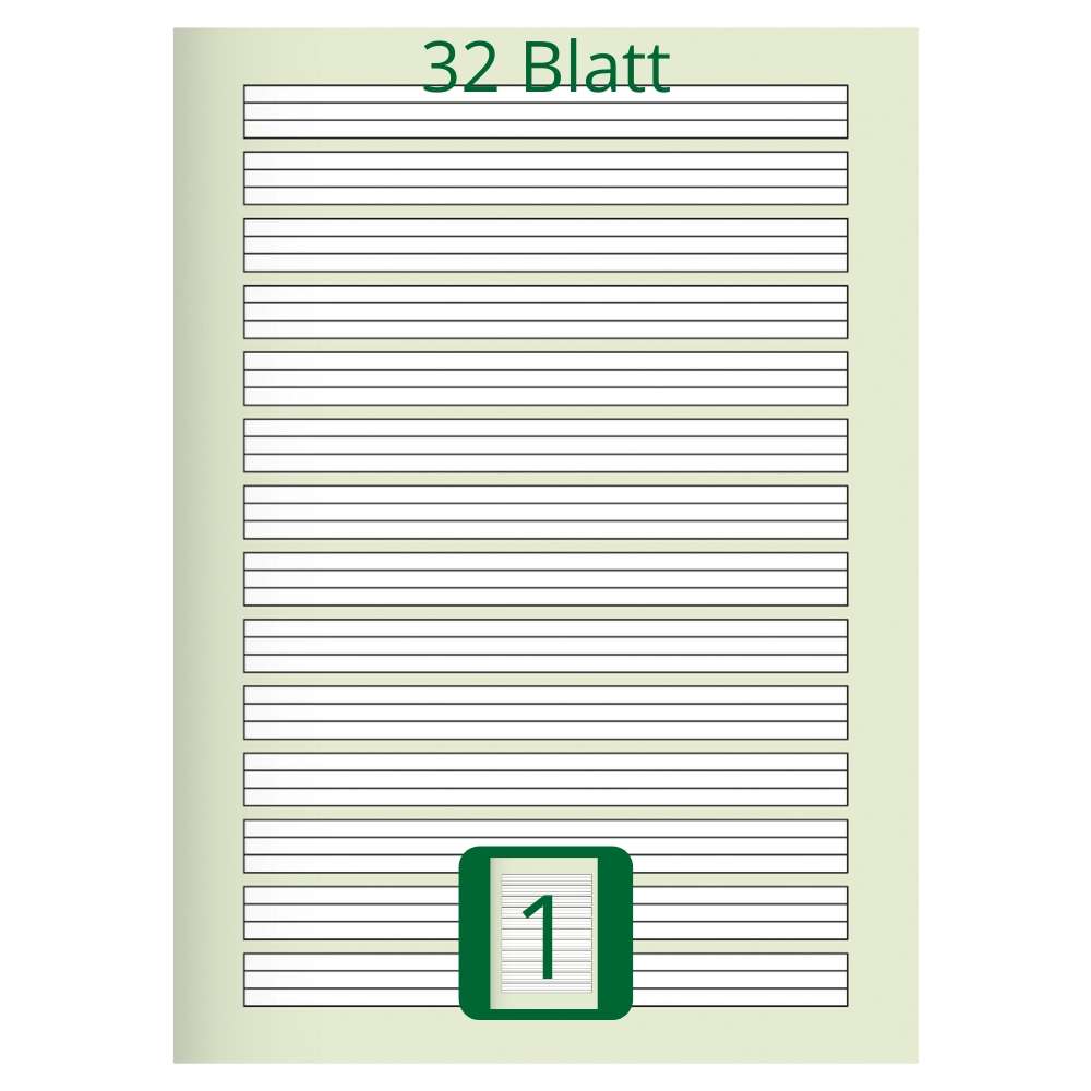 Doppelheft DIN A4, Lineatur 1, 32 Blatt