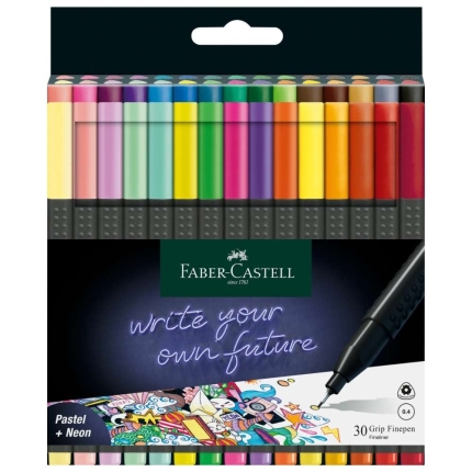 Faber-Castell Fineliner, Finepen Grip, 30er Pack inkl. neon+pastell