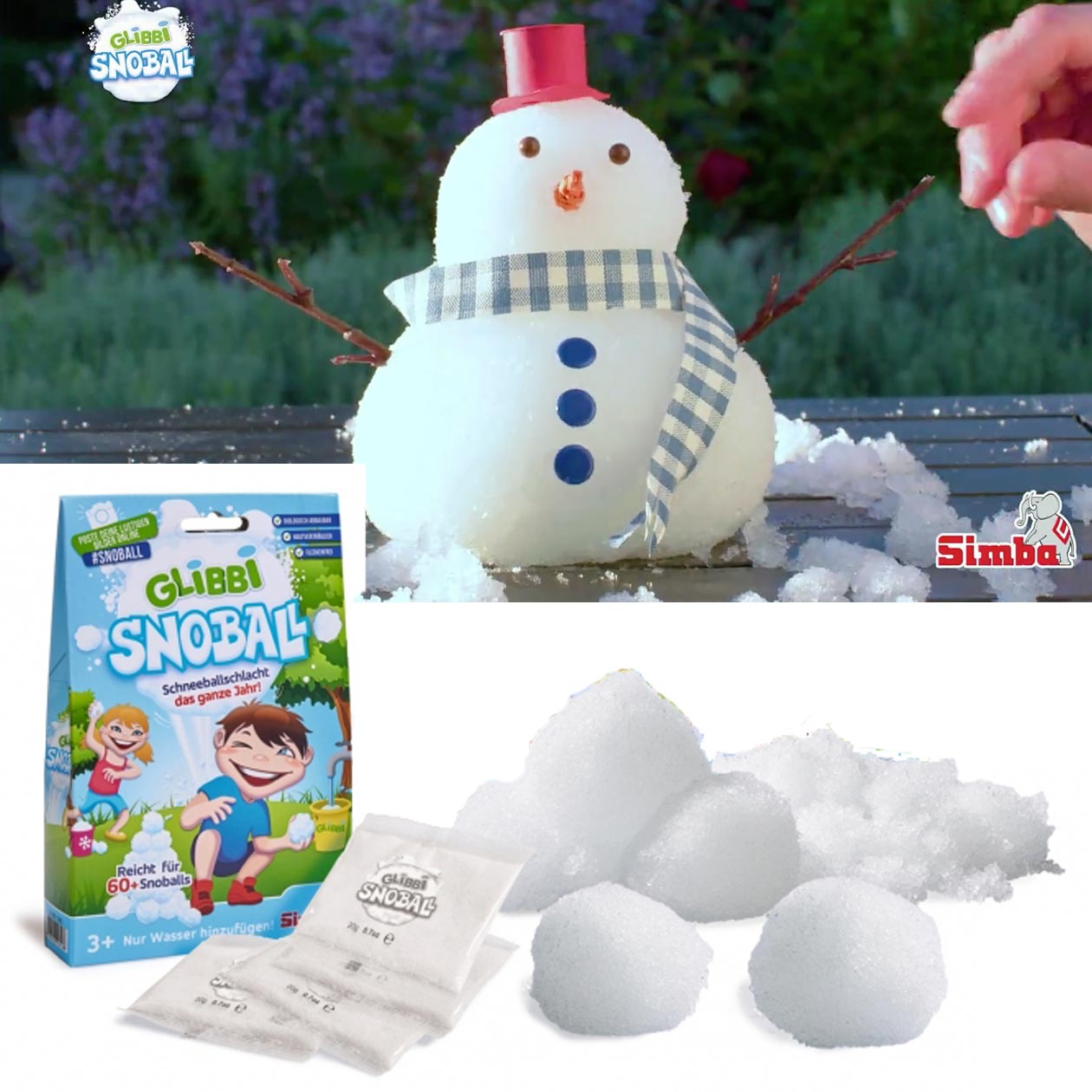 Simba 105953183002 Glibbi Snowball Outdoor-Spiel Schneekugeln 4 Beutel à 20 g p 