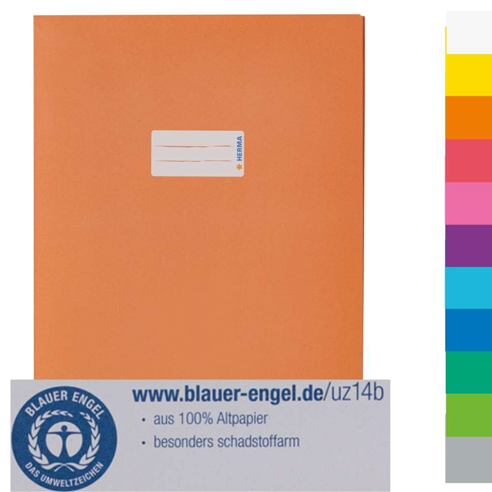 Heftschoner für Schulhefte hellblau HERMA 7066 Papier Heftumschlag DIN A4 Hefthülle mit Beschriftungsfeld aus kräftigem Recycling Altpapier und satten Farben