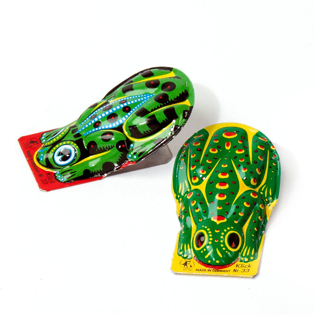 Frosch Klickertraining Nostalgiespielzeug Knackfrosch aus Blech 3 Stk 