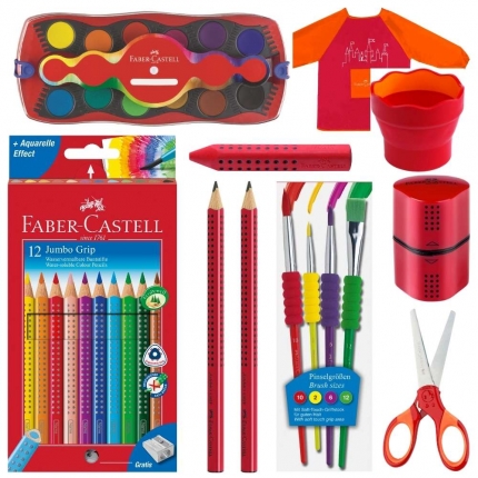 Faber-Castell Set XL, rot: Jumbo Grip Stifte, Farbkasten und mehr